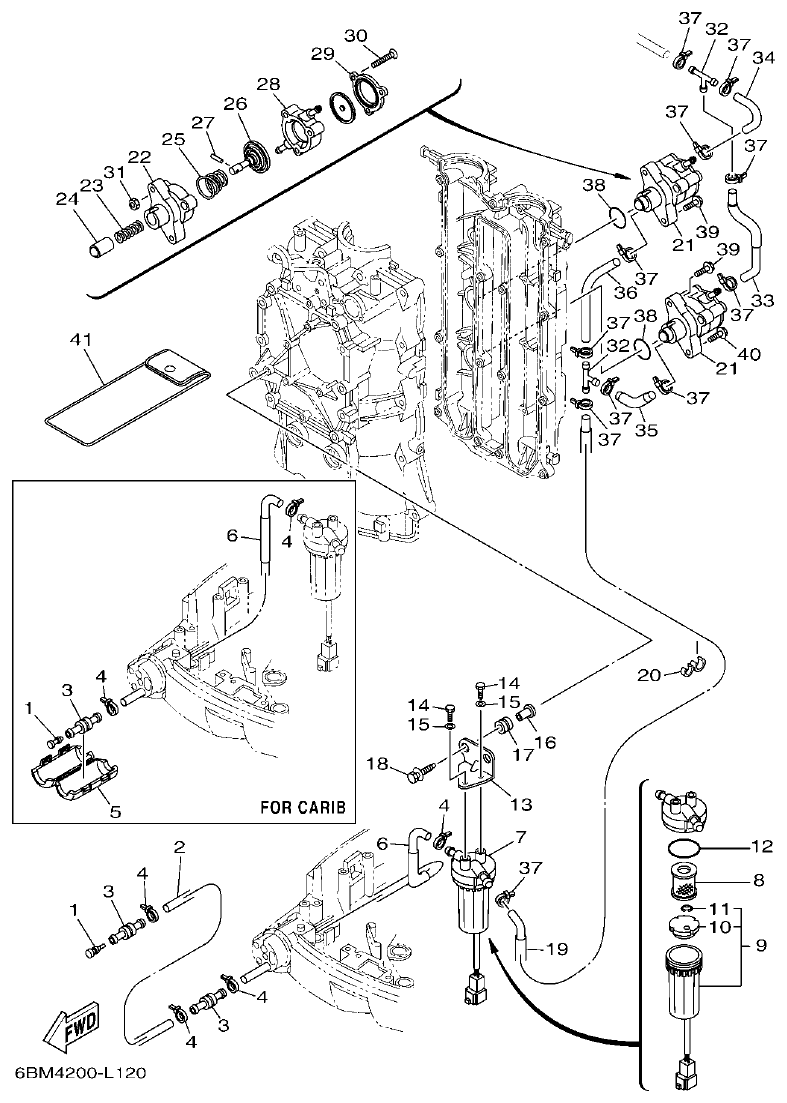 Yamaha F150BET, FL150BET FUEL 1 parts diagram
